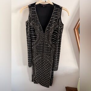 Aqua Chic Black Beaded Mini Dress